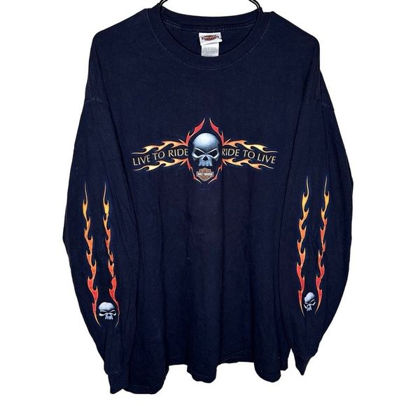 Y2K Harley Davidson Spell out Flames Shirt Size XL - Picture 1 of 7